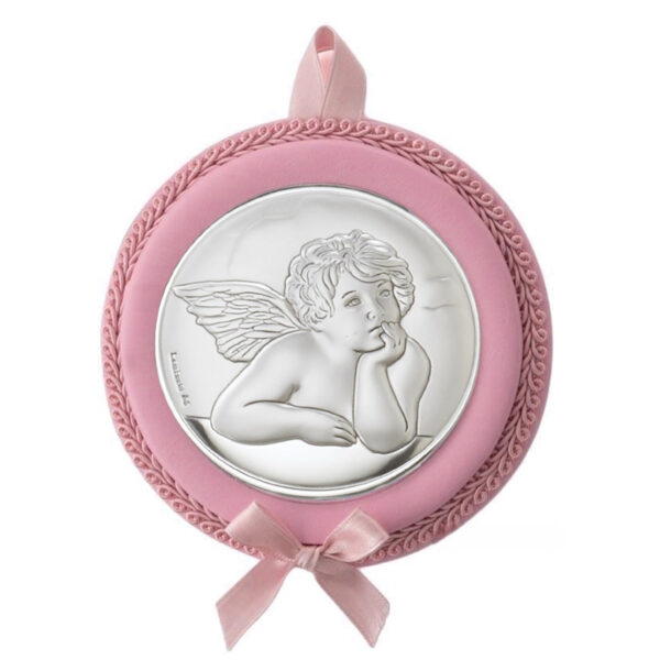 Medalion Patut Ingerul Rafael 11 cm Roz cu Melodie