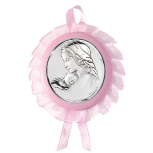 Medalion Patut Maica Domnului Argint 13 cm Roz cu Melodie
