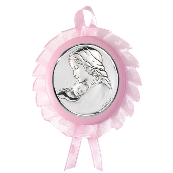 Medalion Patut Maica Domnului Argint 13 cm Roz cu Melodie