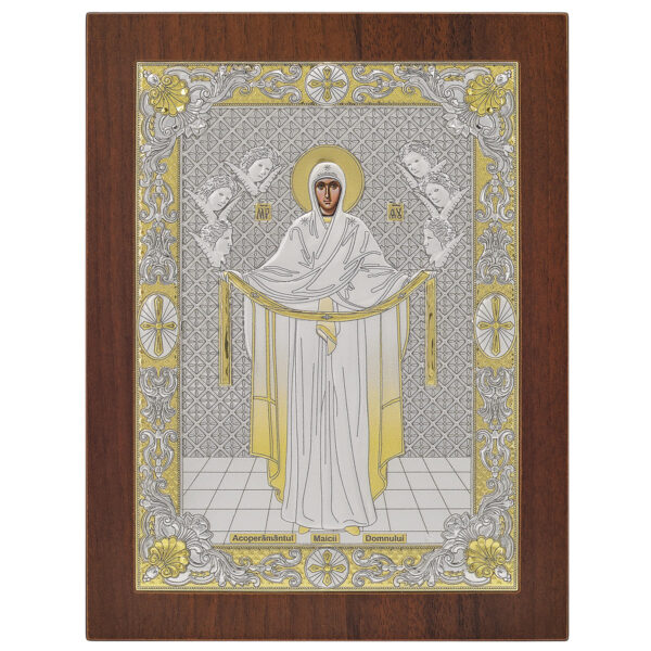 Icoana Acoperamantul Maicii Domnului Argint 20x26 cm