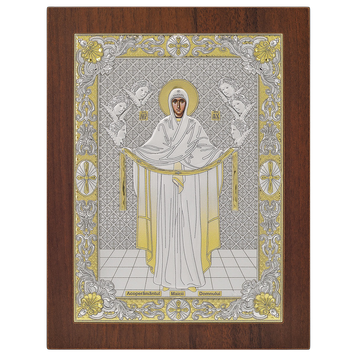 Icoana Acoperamantul Maicii Domnului Argint 20x26 cm