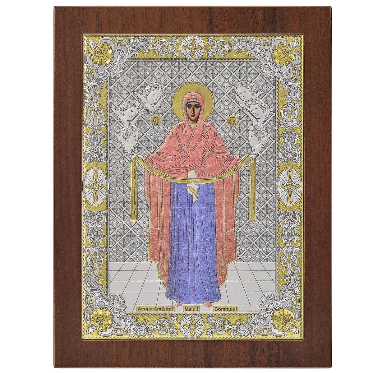 Icoana Acoperamantul Maicii Domnului Argint 20x26 cm Color
