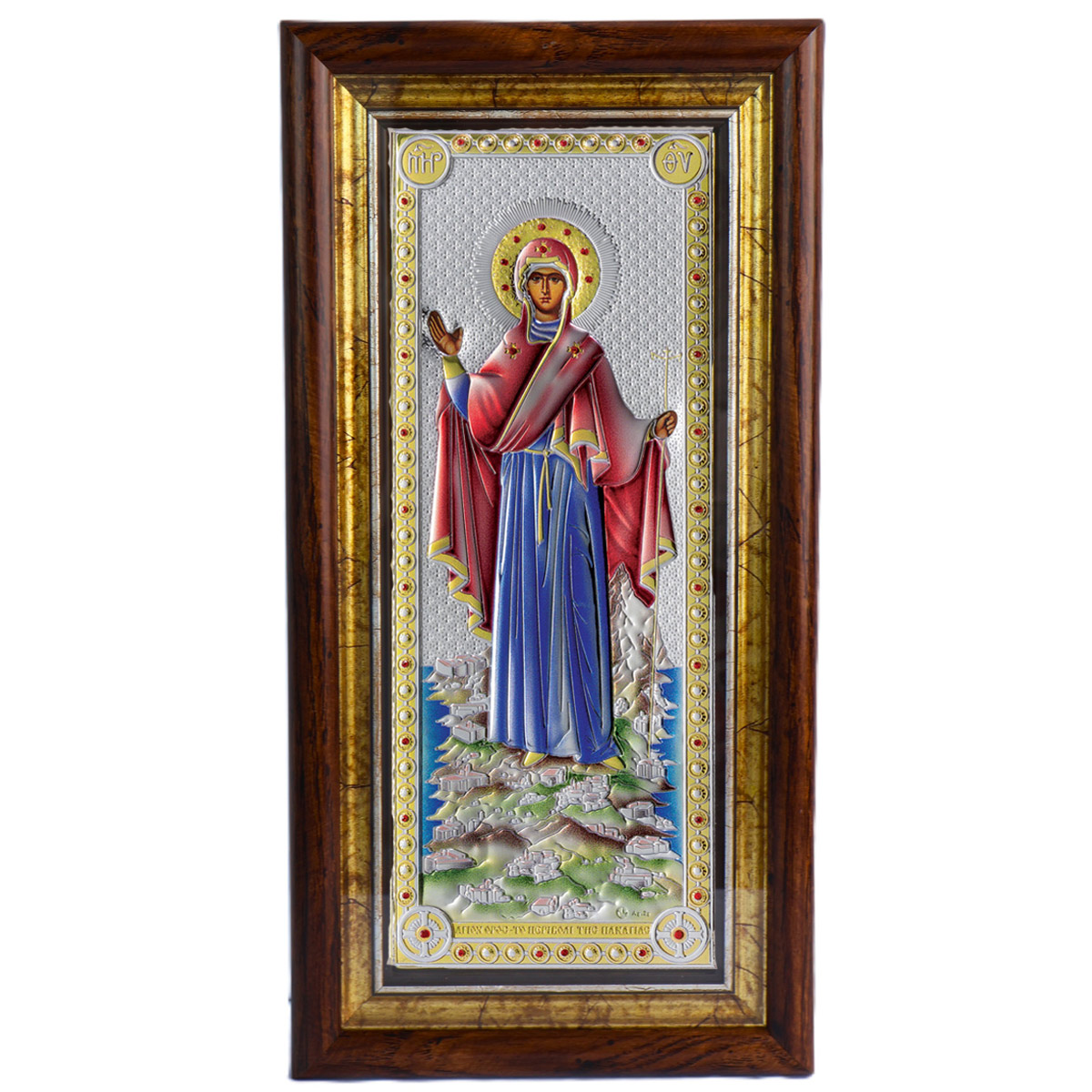 Icoana Maicii Domnului Athos Argint 11x23 cm cu Geam