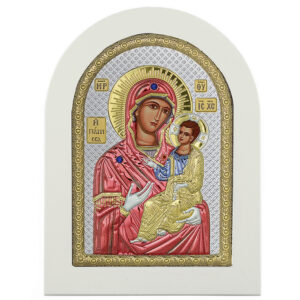 Icoana Maicii Domnului Vindecatoarea din Argint 10x14 cm Rama Alba