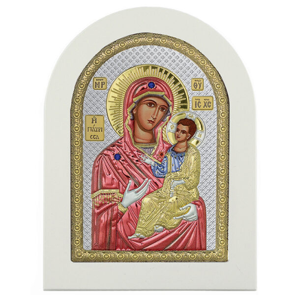 Icoana Maicii Domnului Vindecatoarea din Argint 10x14 cm Rama Alba