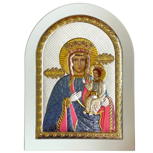 Icoana Maicii Domnului cu Pruncul Argint 15x21 cm Rama Alba