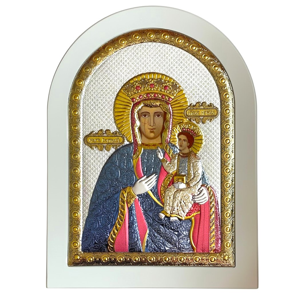 Icoana Maicii Domnului cu Pruncul Argint 15x21 cm Rama Alba
