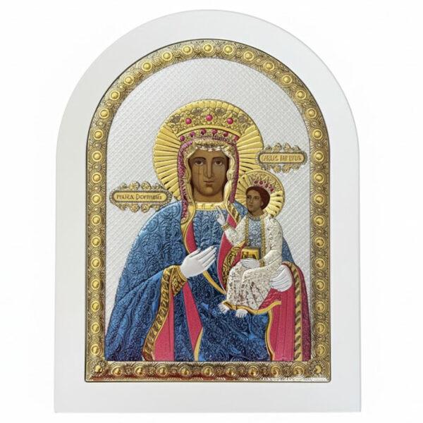 Icoana Maicii Domnului cu Pruncul Argint 20x26 cm Rama Alba