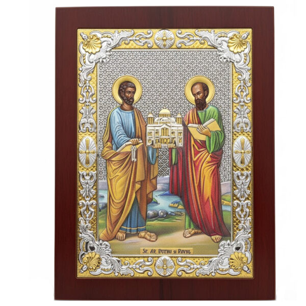 Icoana Sf Apostoli Petru si Pavel din Argint 20x26 cm Color