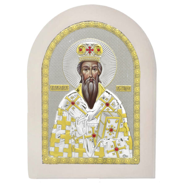 Icoana Sfantul Vasile din Argint 15x21 cm Rama Alba