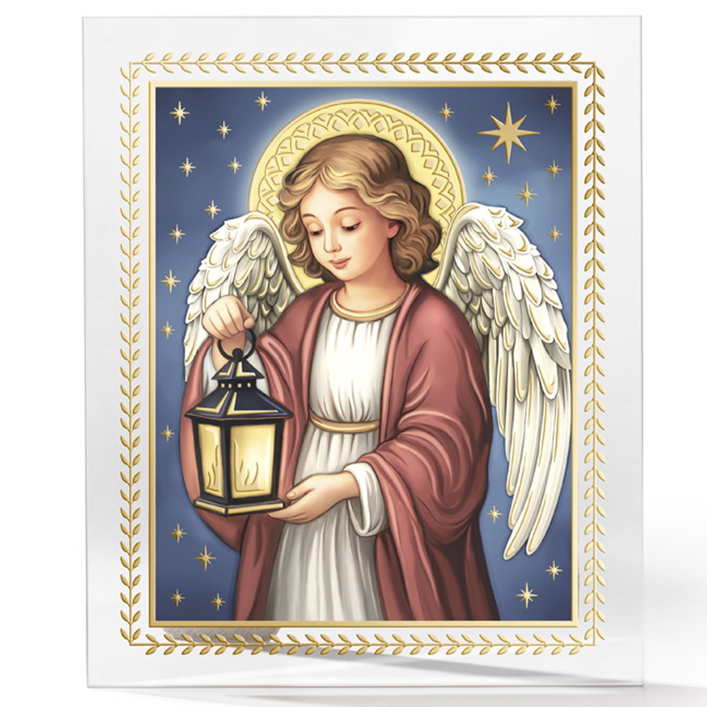 Icoana Inger Pazitor Sticla 12x15 cm cu Foita de Aur