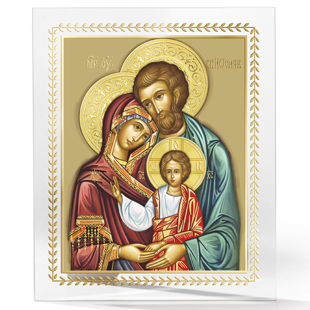 Icoana Sfanta Familie Sticla 12x15 cm Foita de Aur