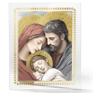 Icoana Sfanta Familie Sticla 12x15 cm cu Foita de Aur