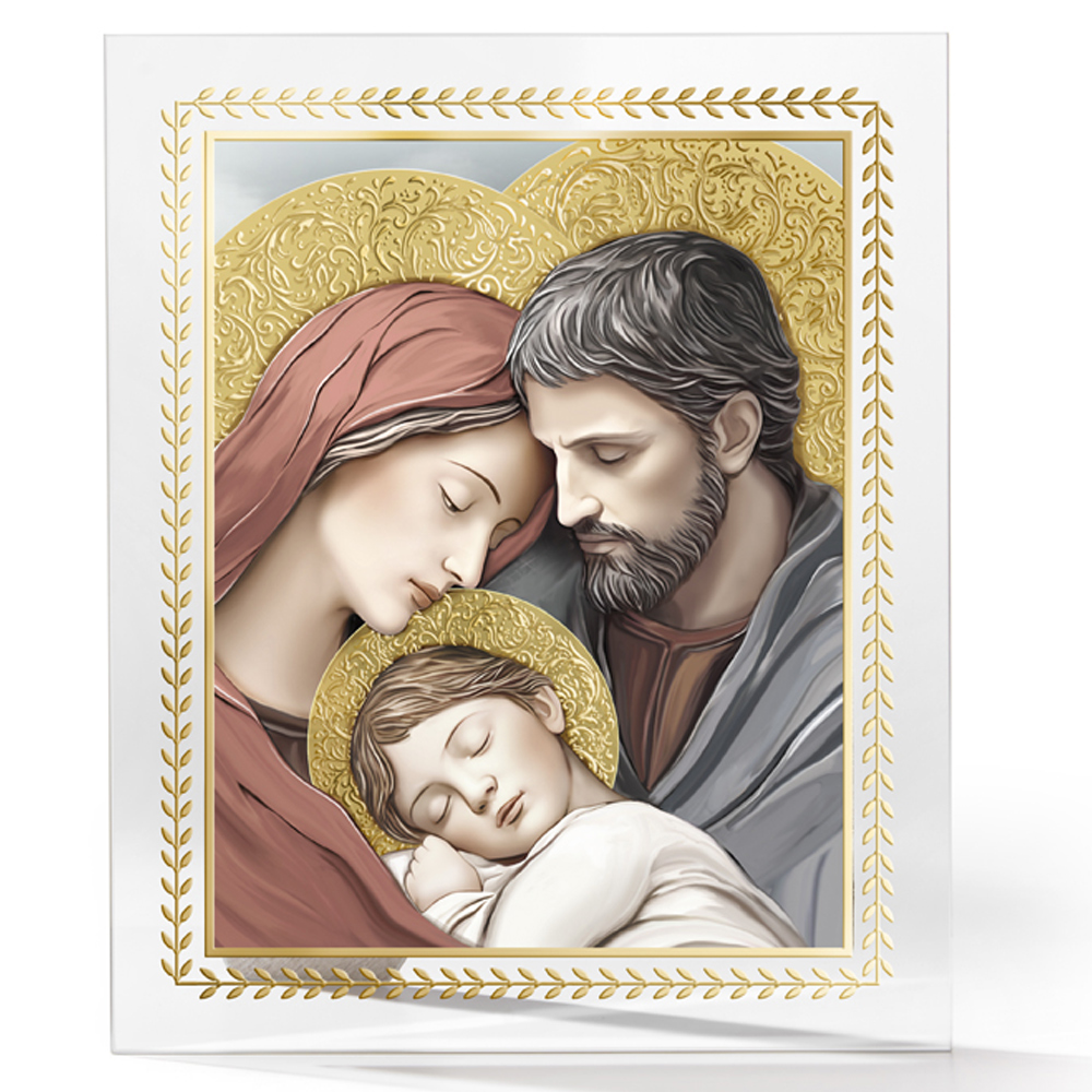 Icoana Sfanta Familie Sticla 12x15 cm cu Foita de Aur