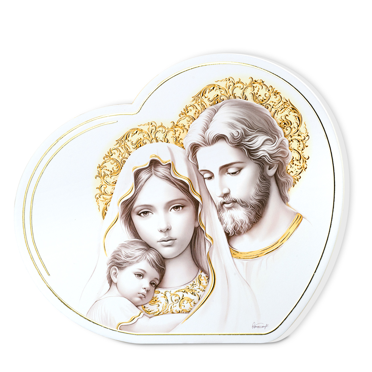 Icoana Sfanta Familie cu Foita de Aur 20.5x18 cm Inima