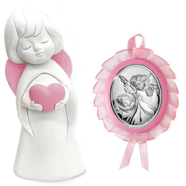 Statueta si Medalion Patut Inger Pazitor Roz cu Melodie