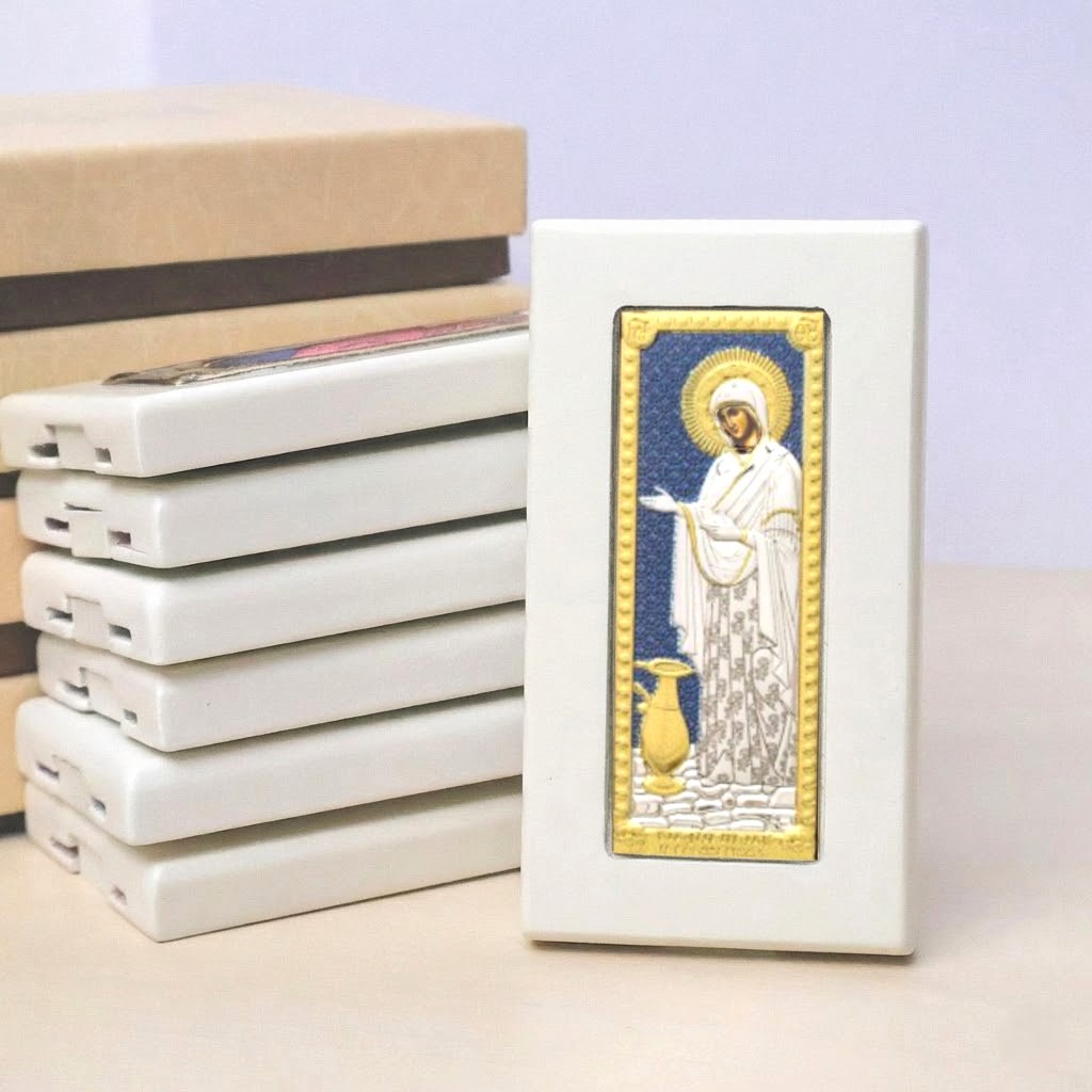 10 Icoane Sporul Casei Argint 5x9cm Albastru Rama Alba