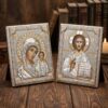 2 Icoane Argint Iisus Hristos si Maica Domnului 12x16 cm
