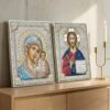 2 Icoane Argint Iisus Hristos si Maica Domnului 24x30 cm Color