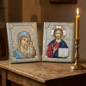 2 Icoane Argint Maica Domnului si Iisus Hristos 16x20 cm Color