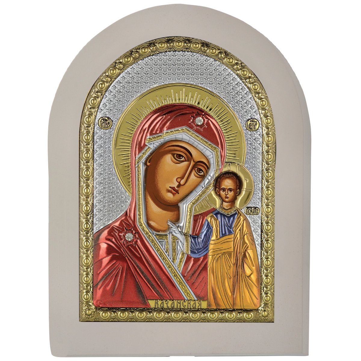 Icoana Maicii Domnului Kazan Argint 25x33 cm Rama Alba