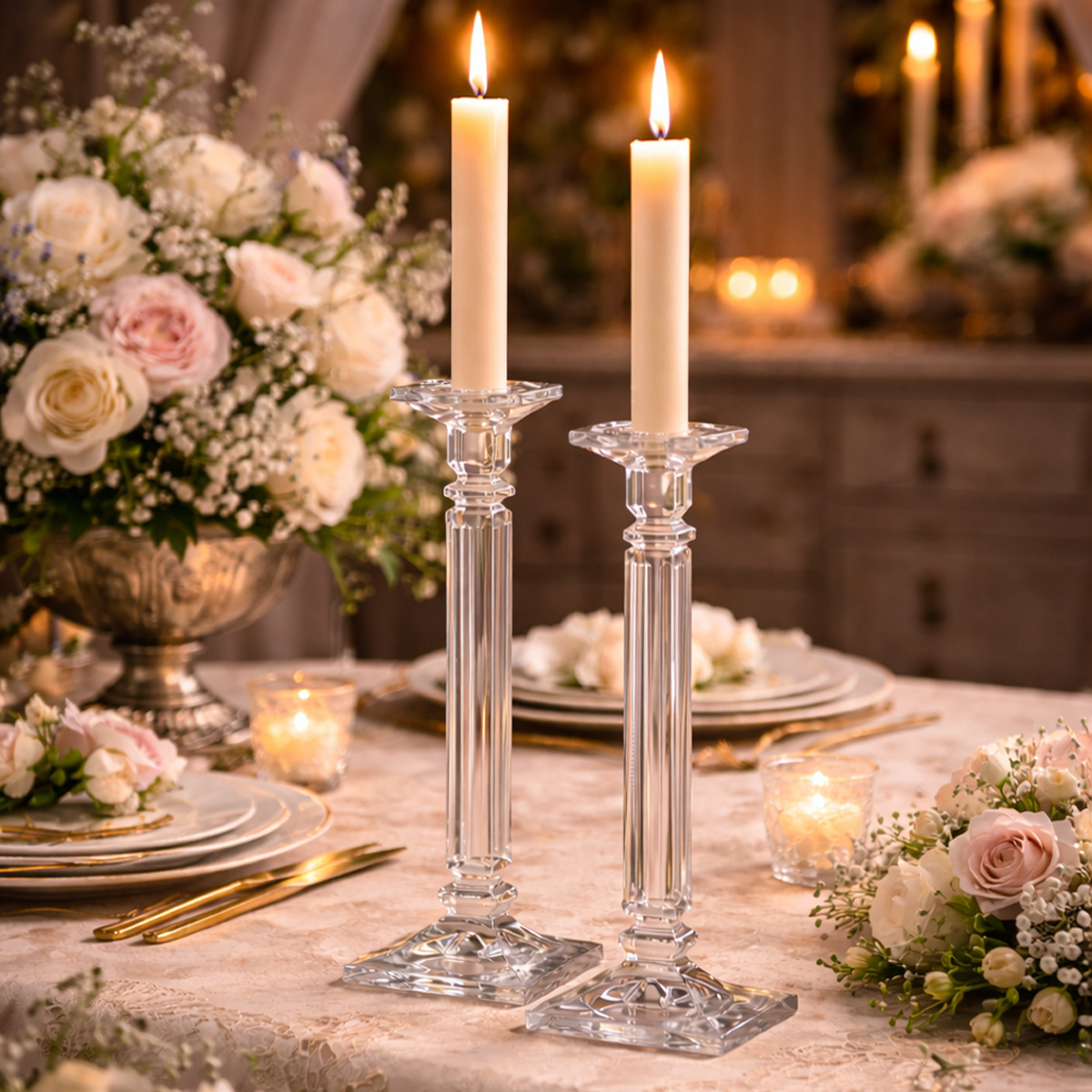 Set 2 Sfesnice din Cristal Bohemia Eminence 35.5 cm