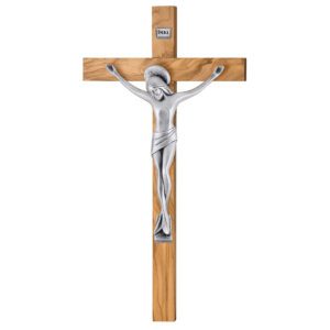 Cruce Lemn Maslin cu Crucifix 23.5 cm Argintiu Satinat