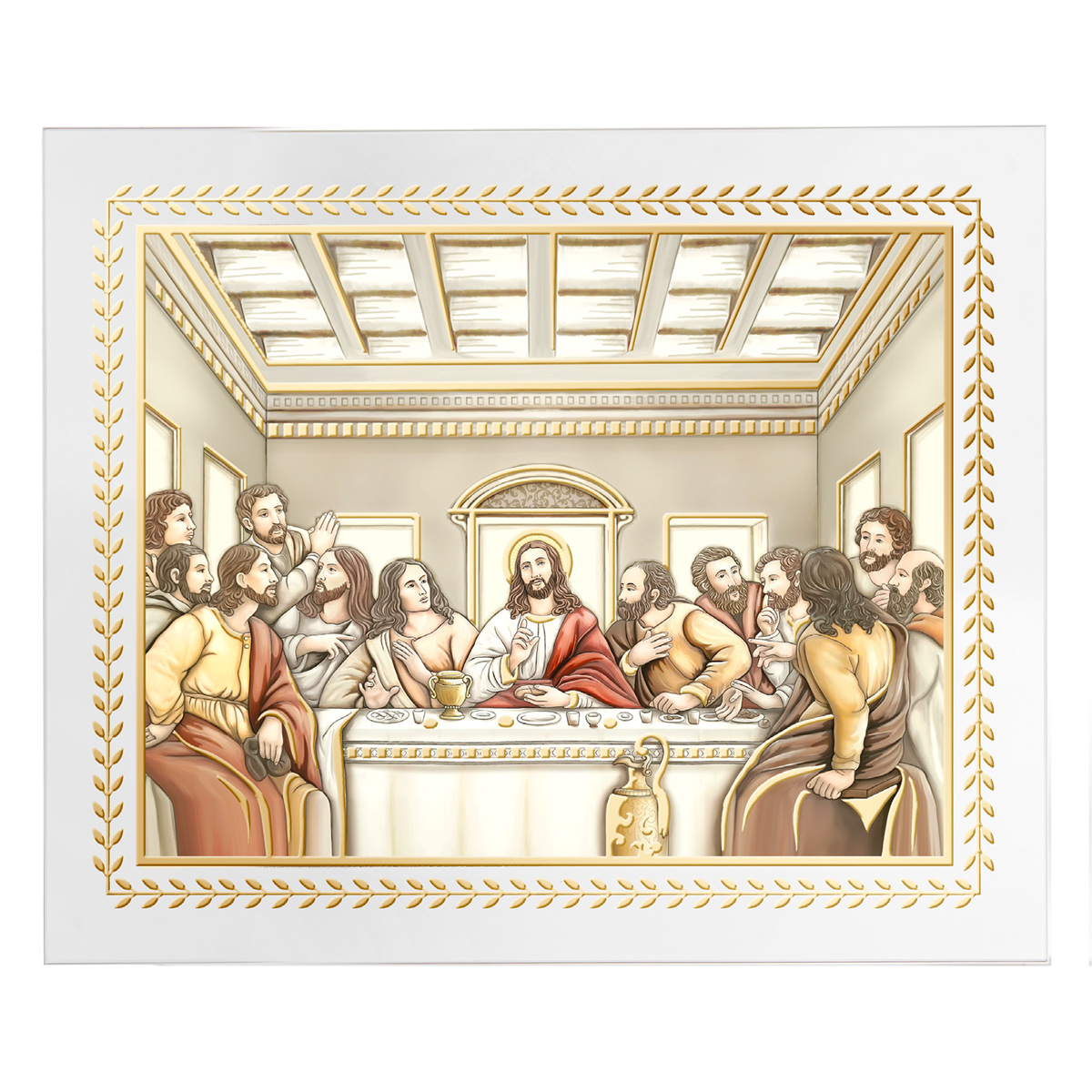 Icoana Cina cea de Taina Sticla 29x24 cm cu Foita de Aur