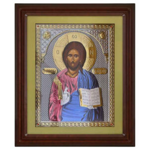 Icoana Iisus Hristos Argint 50x60 cm Color cu Geam