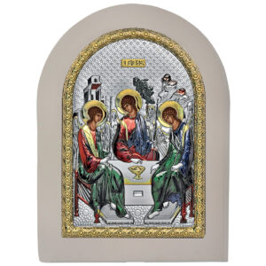 Icoana Sfanta Treime Argint 15x21 cm Color cu Rama Alba