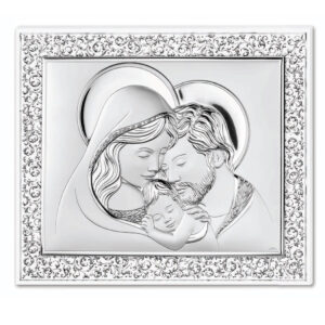 Icoana Sfanta Familie 38x33 cm cu Foita de Argint